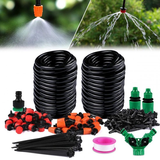 30M 100FT Micro Drip Irrigation System Auto Watering Plant Timer Garden Hose Kit