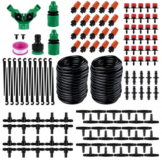 30M 100FT Micro Drip Irrigation System Auto Watering Plant Timer Garden Hose Kit