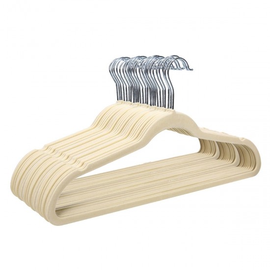 30Pcs Beige Thin Space Saving Velvet Hanger Nonslip Coat Cloth Hanger 360 Heavy Duty 10 Clips