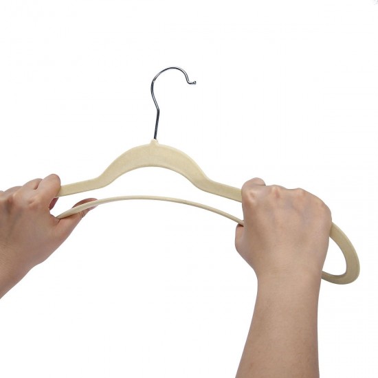 30Pcs Beige Thin Space Saving Velvet Hanger Nonslip Coat Cloth Hanger 360 Heavy Duty 10 Clips