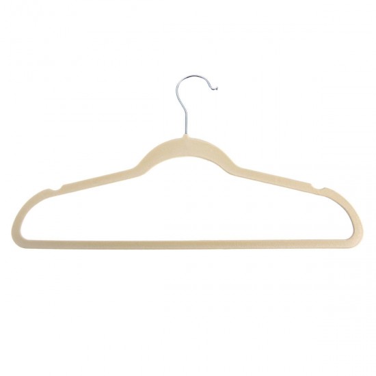 30Pcs Beige Thin Space Saving Velvet Hanger Nonslip Coat Cloth Hanger 360 Heavy Duty 10 Clips