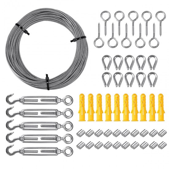 30m Heavy Duty Wire Rope Cable Hooks Stainless Steel Turnbuckle Cord Hanging Kit 30m Heavy Duty Wire Rope Cable Hooks Stainless Steel Turnbuckle Cord Hanging Kit