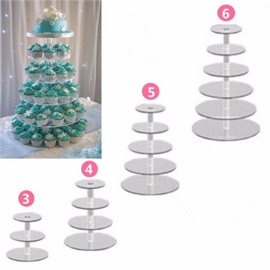 3/4/5/6 Tier Clear Acrylic Sheet Cupcake Stand Display Tower Wedding Birthday