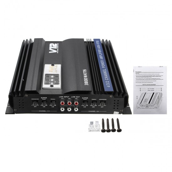 3800W RMS 4 Channel 4 Ohm Powerful Car Audio Power Stereo Amplifier Amp