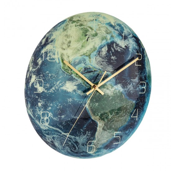 3D Night Glow Luminous Earth Continents Wall Clock Silent Home Wall Decoration