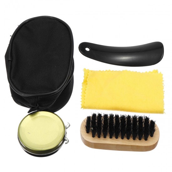 4 In 1 Shoe Shine Care Kit Set Neutral Polish Brush Leather Shoes Boots + Case Shoes Accessories