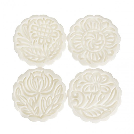 4 Sets Mooncake Pastry Press Mold 100g 50g DIY Flower Pattern Mould Decor w/ 20 Stamps Round Square