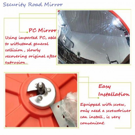 45cm Wide Angle Security Curved Convex Road PC Mirror Traffic Driveway Safety