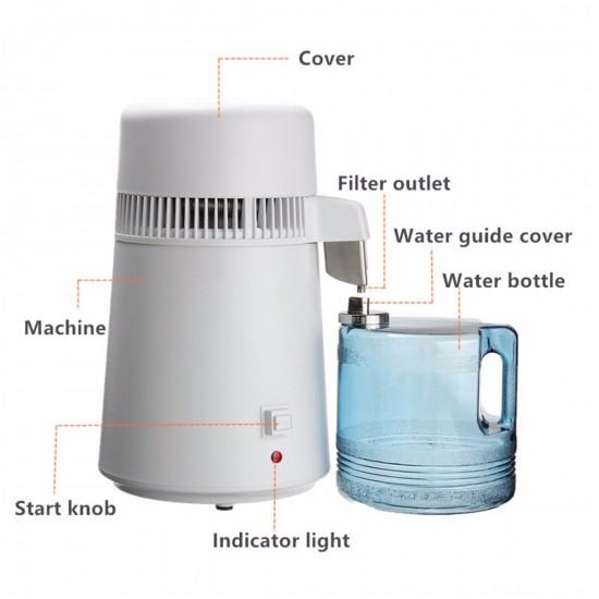 4L 750W Water Distiller Pure Purifier Filter 110/220V 304 Stainless Steel Filter