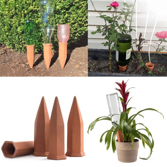 4Pcs/Set Modern Terracotta Clay Plant Watering Stakes Automatic Watering Spikes Long Neck Bottle Watering Device Drip Irrigation for Home Vacation 4Pcs/Set Modern Terracotta Clay Plant Watering Stakes Automatic Watering Spikes Long Neck Bottle Watering Device Drip Irrigation for Home Vacation