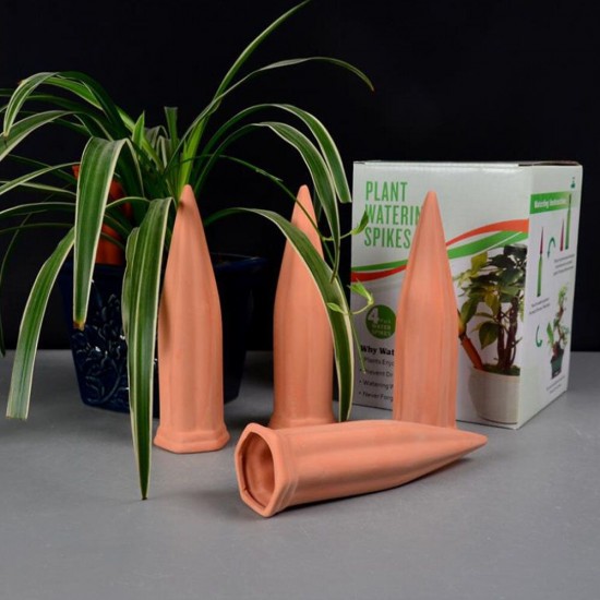 4Pcs/Set Modern Terracotta Clay Plant Watering Stakes Automatic Watering Spikes Long Neck Bottle Watering Device Drip Irrigation for Home Vacation 4Pcs/Set Modern Terracotta Clay Plant Watering Stakes Automatic Watering Spikes Long Neck Bottle Watering Device Drip Irrigation for Home Vacation