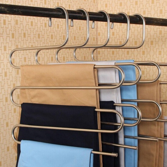 5 Layers Pants Hanger Trousers Towels Hanging Cloth Clothing Rack Space Saver