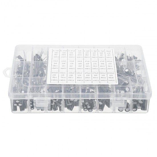 500PCS Electrolytic Capacitor Assortment Box Kit 0.1UF-1000UF 16V-50V 24 Values 500PCS Electrolytic Capacitor Assortment Box Kit 0.1UF-1000UF 16V-50V 24 Values