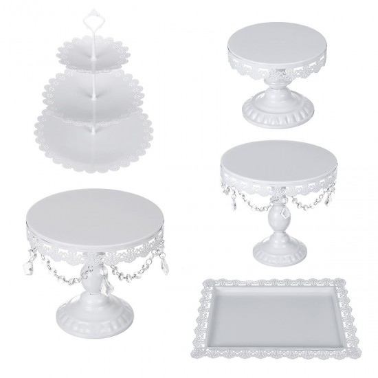 5PCS Cake Stand Set for Wedding Decorations White Table Kit Decorating Party Suppliers for Fondant Dessert Metal Cupcake Stand