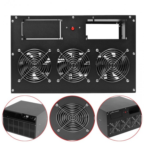 6 GPU Coin Miner Minning Case Miner Mining Frame Case Mining Rig Case with 3 Fans