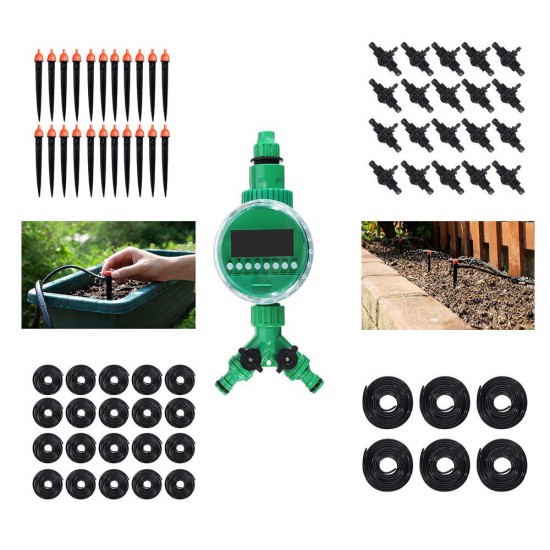 69Pcs/Set 20M Hose Water Controller Timer LCD Display Adjustable Drippers DIY Micro Drip Misting Irrigation System Automatic Garden Watering Kits