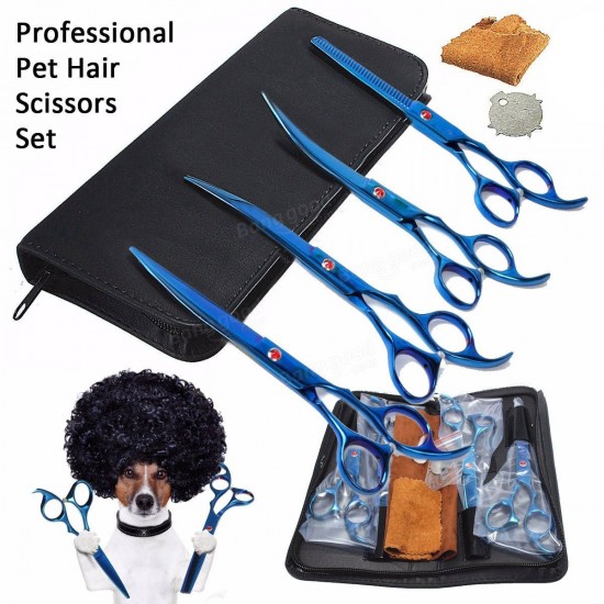6Pcs Set PetT Dog Hair Cutting Plating Scissors Grooming set Curved Professional Hair Scissors Tool
