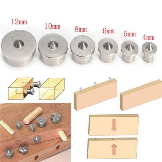 6pcs Dowel Drill Centre Points Pin Wood 4-12mm Dowel Tenon Center For Drill Hole