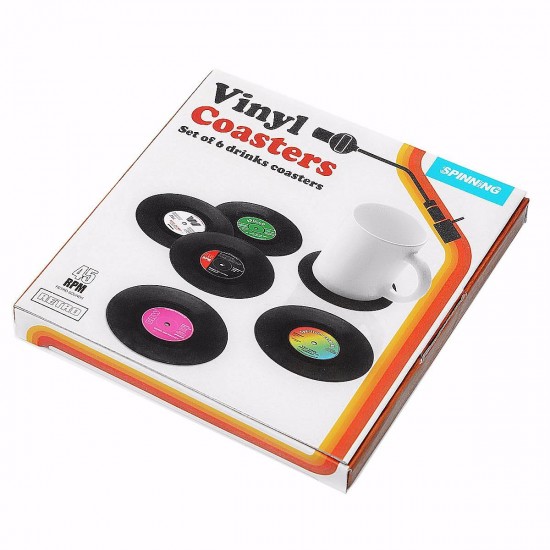 6pcs Vinyl Record Coaster Coffee Mug Holder Cup Mat Retro Placemat