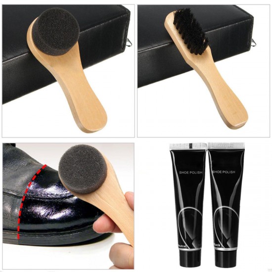 7 In 1 Shoes Polish Tools Kit Boot Care Leather Craft Shine Cleaning Brushes Set Tool