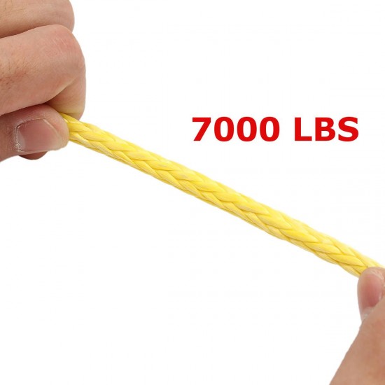 7000 Lbs 50Ft Yellow Synthetic Winch Rope Cable Towing Rope ATV Winch Line 1/4 Inch