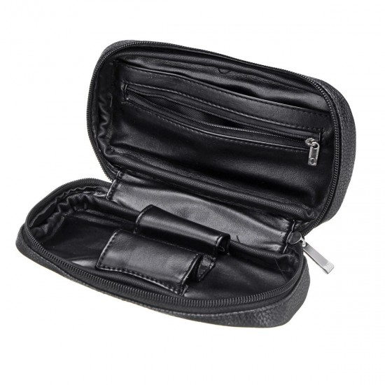 7x3.7 Inch Durable Portable Leather 2 Pipes Polyurethane Storage Case Bag