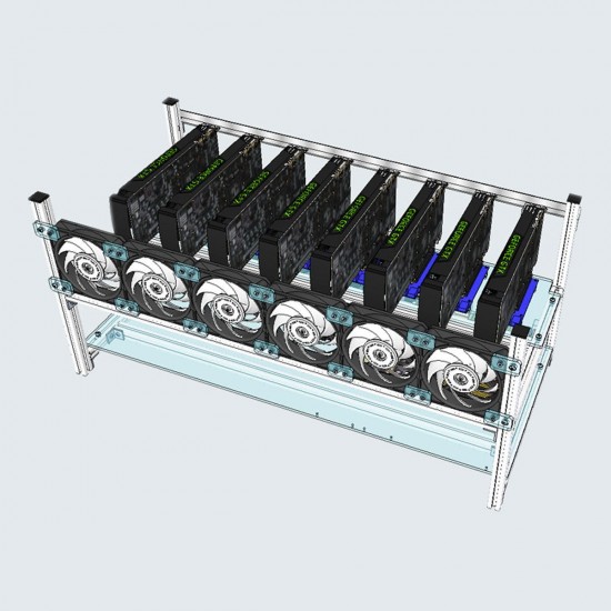 8 GPU Aluminum Open Air Miner Frame Mining Rig Case Ethereum ZCash With 6 Fans