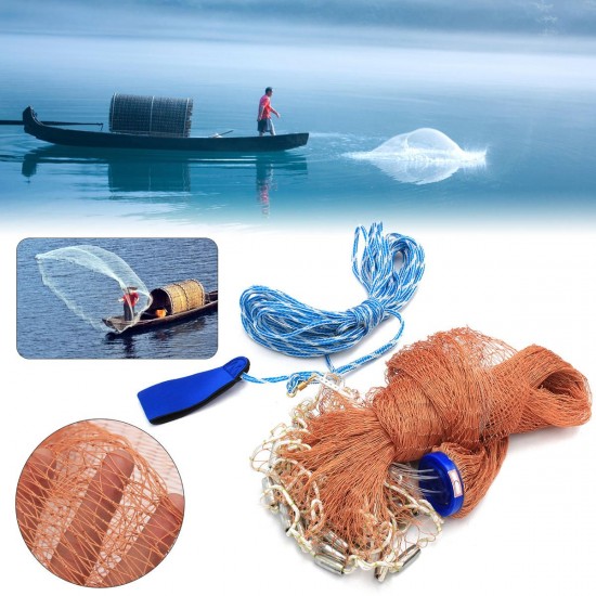 8FT 2.4m Strong Nylon Mesh Fishing Net Bait Easy Throw Hand Casting 3/4'' w/ Sinker