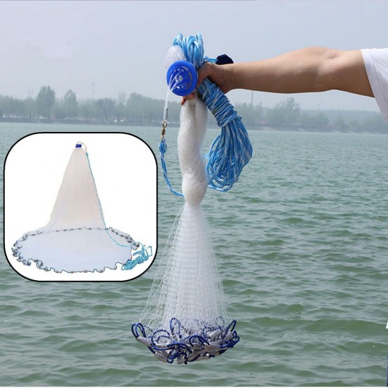 8ft Quick Throw Cast Net Monofilament Fishing Live Bait Net With Sinkers 8ft Quick Throw Cast Net Monofilament Fishing Live Bait Net With Sinkers