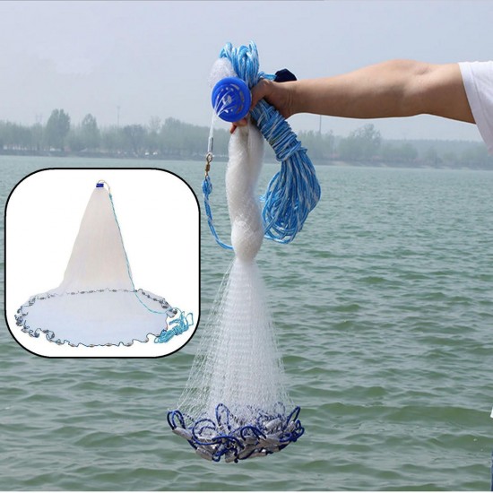 8ft Quick Throw Cast Net Monofilament Fishing Live Bait Net With Sinkers