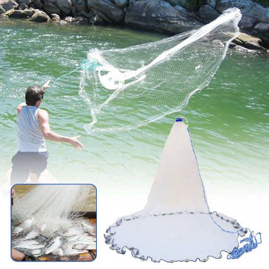 8ft Quick Throw Cast Net Monofilament Fishing Live Bait Net With Sinkers