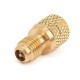 A/C R134a Brass Adapter Fitting 1/4 Inch Male To 1/2 Inch Female with Valve Core A/C R134a Brass Adapter Fitting 1/4 Inch Male To 1/2 Inch Female with Valve Core