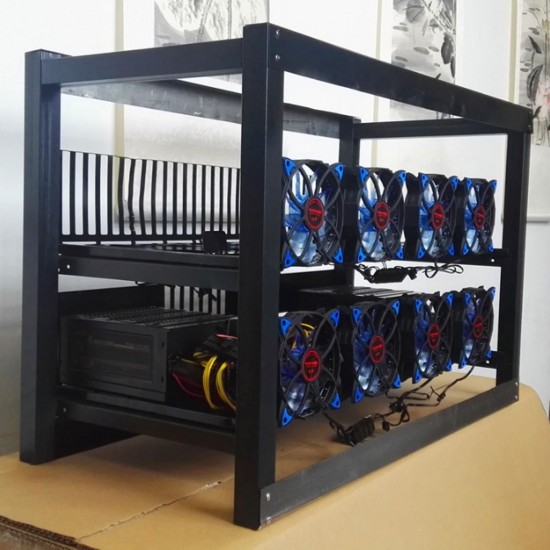 Aluminum Crypto Open Air Mining Miner Frame Rig Case For 8 GPU Ethereum 12 Fan