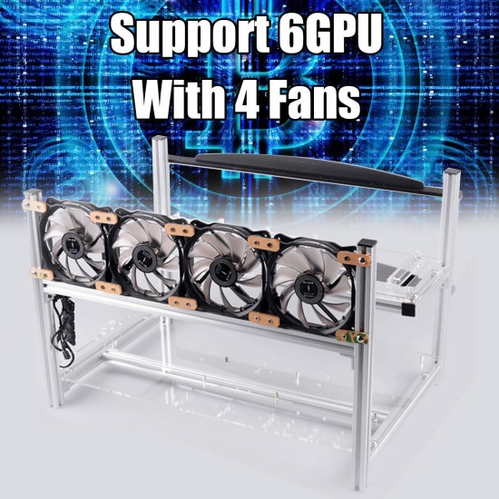 Aluminum Open Air Mining Rig Stackable Frame Case With 4 Fans For 6 GPU ETH BTC Aluminum Open Air Mining Rig Stackable Frame Case With 4 Fans For 6 GPU ETH BTC