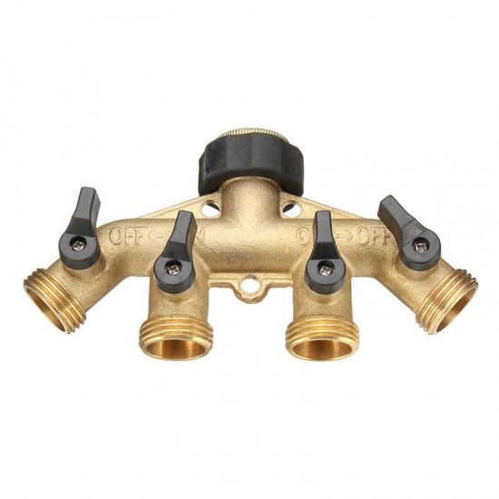 American Standard 3/4 Inch 4 Way Brass Hose Faucet Manifold Water Segregator Garden Tap Connector Splitter Switcher Control Shut Off Valve