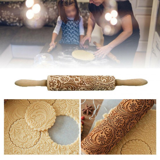 Christmas 3D Flower Wood Rolling Pin Embossing Baking Cookie Biscuit Fondant DIY Baking Tools Christmas 3D Flower Wood Rolling Pin Embossing Baking Cookie Biscuit Fondant DIY Baking Tools
