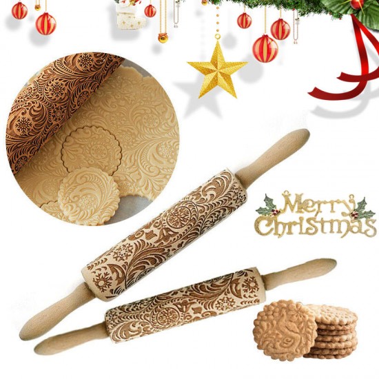 Christmas 3D Flower Wood Rolling Pin Embossing Baking Cookie Biscuit Fondant DIY Baking Tools Christmas 3D Flower Wood Rolling Pin Embossing Baking Cookie Biscuit Fondant DIY Baking Tools
