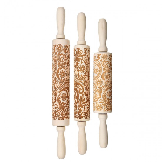 Christmas 3D Flower Wood Rolling Pin Embossing Baking Cookie Biscuit Fondant DIY Baking Tools