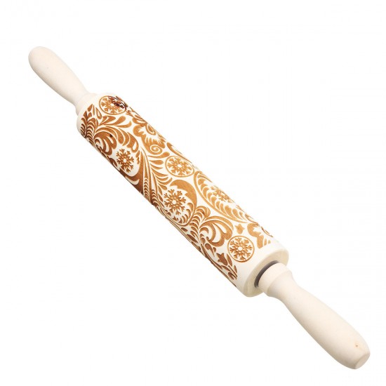 Christmas 3D Flower Wood Rolling Pin Embossing Baking Cookie Biscuit Fondant DIY Baking Tools