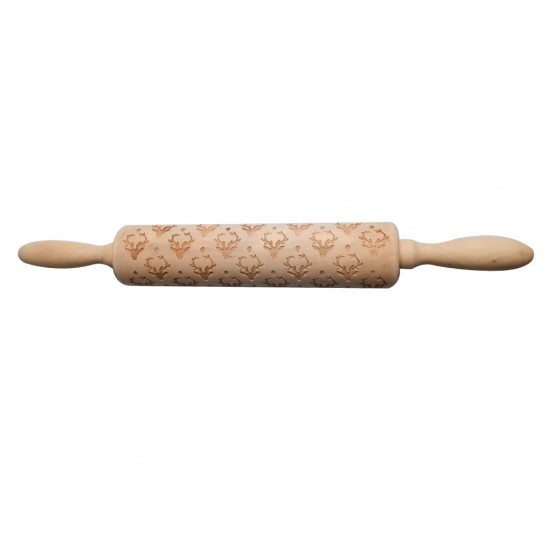 Christmas Wooden Rolling Pin Deer Pattern Engraved Embossing Rollers for Pastry Cookies Baking