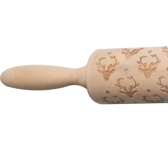 Christmas Wooden Rolling Pin Deer Pattern Engraved Embossing Rollers for Pastry Cookies Baking