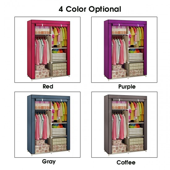 Clothes Closet Portable Wardrobe Closet Storage Organizer Clothes Hanging Rack With Shelf