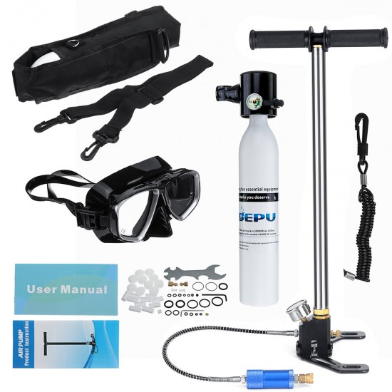 0.5L Mini Scuba Tank Diving Set Oxygen Cylinder Inflator Pump Safety Leash Storage Bag Underwater Diving Equipment 0.5L Mini Scuba Tank Diving Set Oxygen Cylinder Inflator Pump Safety Leash Storage Bag Underwater Diving Equipment