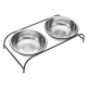 Double Pet Bowl Dish Dog Cat Stand Feeder Food Water Stainless Steel Durable