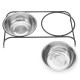 Double Pet Bowl Dish Dog Cat Stand Feeder Food Water Stainless Steel Durable
