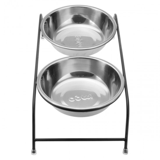Double Pet Bowl Dish Dog Cat Stand Feeder Food Water Stainless Steel Durable
