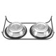 Double Pet Bowl Dish Dog Cat Stand Feeder Food Water Stainless Steel Durable