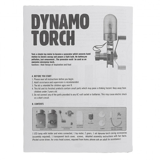 Dynamo Torch Motor Generator Green Educational Science Toy Experiment