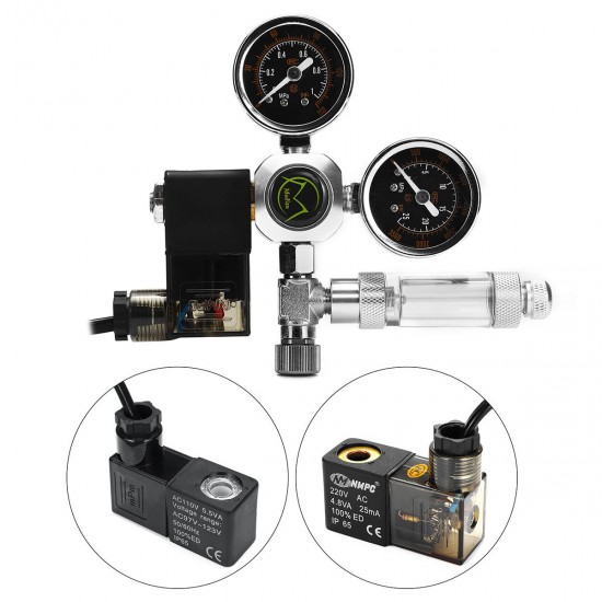 G5/8 W21.8 220V Aquarium CO2 Regulator Bubble Counter Magnetic Solenoid Decompression Valve G5/8 W21.8 220V Aquarium CO2 Regulator Bubble Counter Magnetic Solenoid Decompression Valve