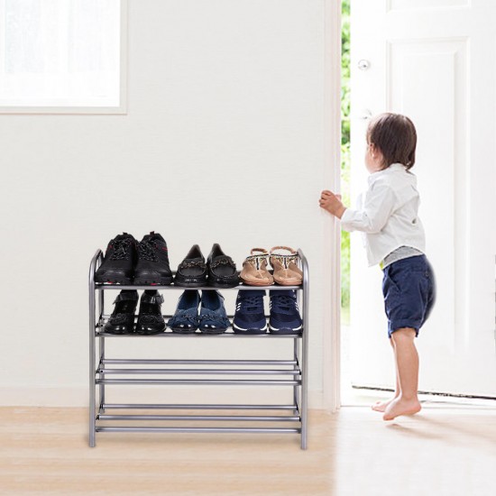 Silver Grey 4 Layers Extendable Shoe Organiser Racks Heavy Duty Shoe Stand Storage